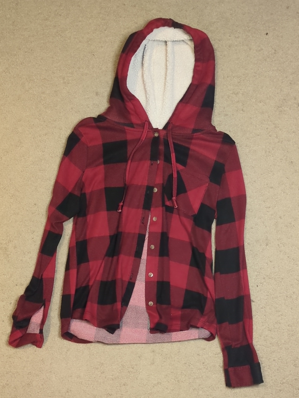 Rue21 Red & Black Plaid Sherpa Hooded Jacket